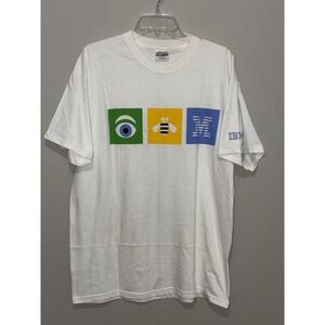 Vintage IBM "Eye Bee M" Logo‎ White T-Shirt Hanes Beefy-T Size L Advertising